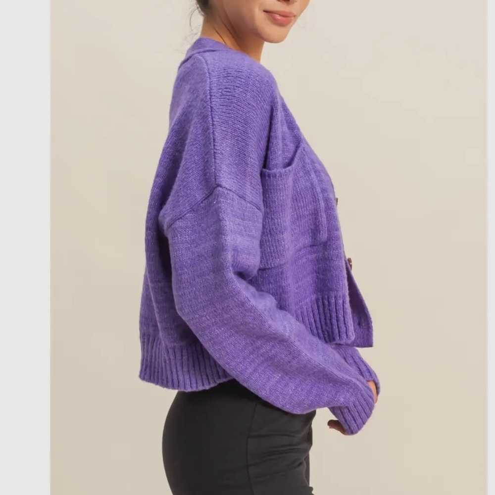 ShopEvelynne Vibrant Purple Women's Cardigan - Picture 2 of 3